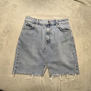 Topshop MOTO Denim Skirt Light Wash Frayed Hem Size 6